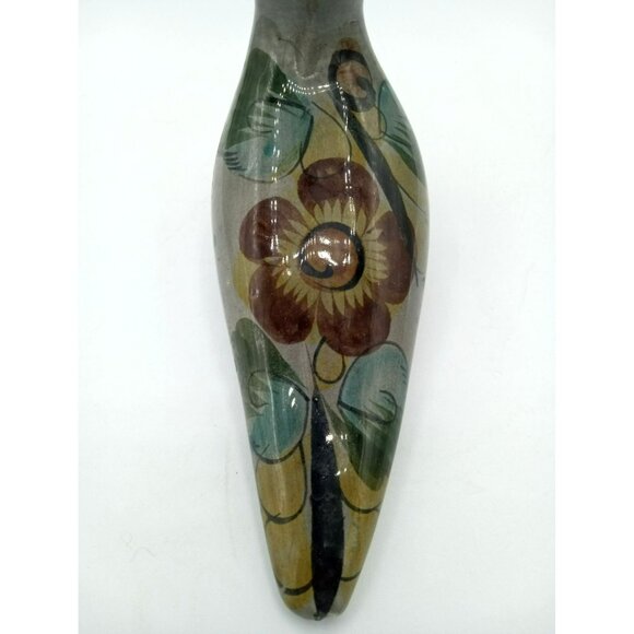 Tonala Bird Hand Painted Mexican Pottery Vintage Folk Art 3.75 Inch Flower 1960s - Picture 6 of 14